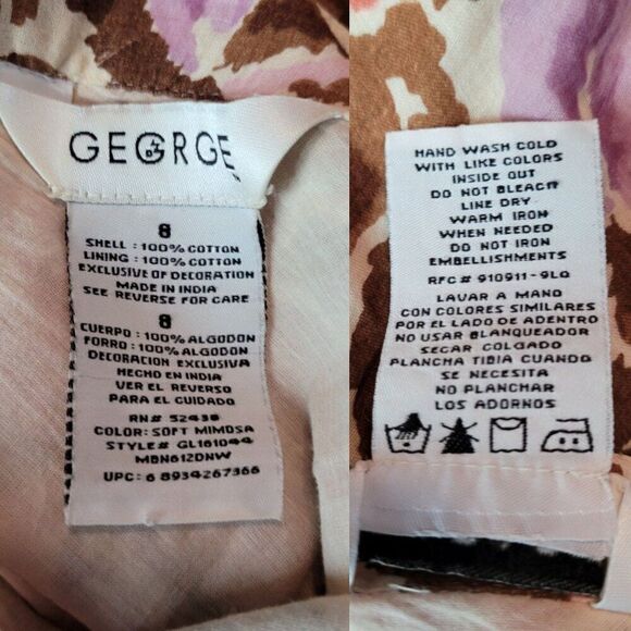 Y2K Floral Midi Skirt 8 Cotton Pink Brown Asymmetrical Sequin Details Boho India - Picture 3 of 15